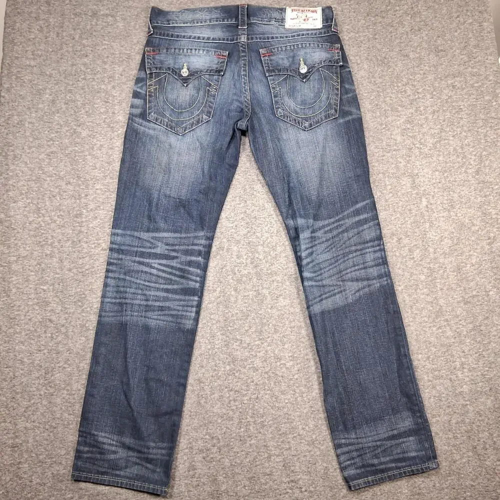True Religion Section Slim Jeans Mens 34x33 Blue Slim Straight Flap Pockets